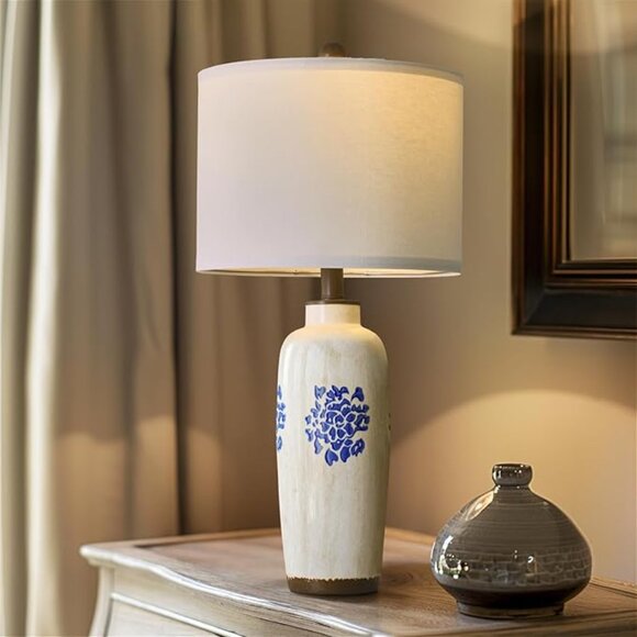 NEW!  24.75" Modern Ceramic Table Lamp for Bedroom Bedside Lamps Blue and White - Picture 2 of 4
